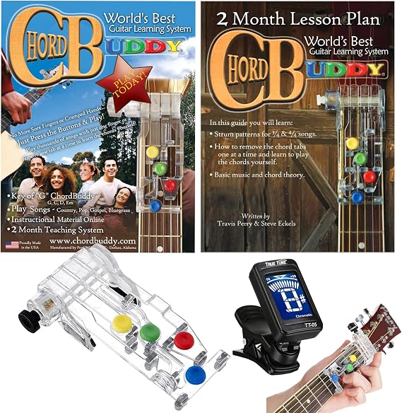 ChordBuddy Guitar Learning System, Teaching Aid with Lesson Plan, Songbook & App Tuner, USA MADE Chord Buddy with True Tune Chromatic Tuner - Right Handed