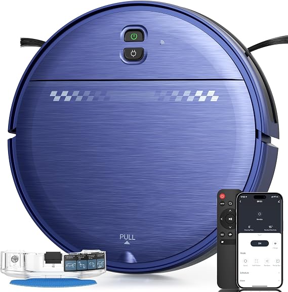 Robot Vacuum and Mop for Pet Hair, 2-in-1 Robot Vacuum Cleaner for Hard Floors&Carpets with 2.87'' Slim Design, Wi-Fi/App/Voice Control, 3D Obstacle Avoidance & Self-Charging
