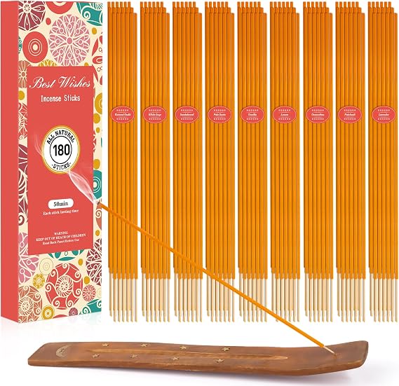 Incense Sticks Multipack Gift Set | 180 Sticks With Incense Holder | 9 Fragrance, Sandalwood,White Sage,Lavender,Vanill,Patchouli, Incense for Home Indoors Outdoor Garden Yoga