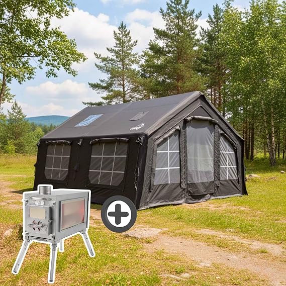 Coody Premium Inflatable Tent for Camping, Canvas Air Tent with Stove Jack