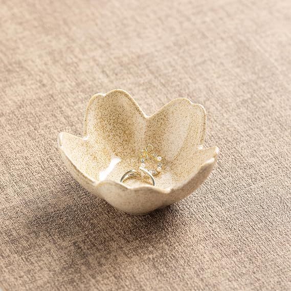 Floral Vanity Tray, Ceramic Jewelry Dish for Rings | Petite bowl keeps rings, earrings, keys, and keepsakes visible on vanities or dressers, making a sweet gift for women