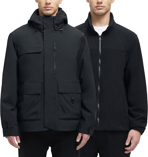 YGREYG Men's 3 in 1 Waterproof Winter Jackets Ski Warm Snow Rain Coat Puffer Liner Hood Windbreaker