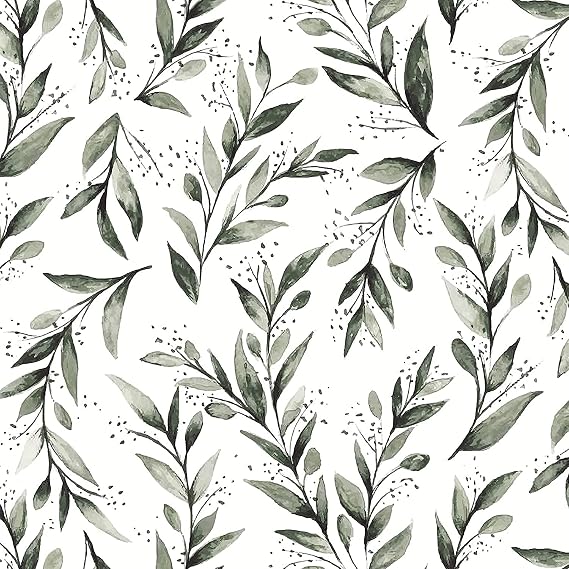 Livebor Green Leaf Wallpaper Peel and Stick Olive Wallpaper17.7 x 118.1