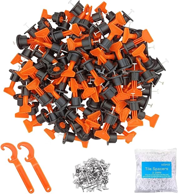 Tile Leveling System 100pcs Tile Leveler Spacers with 2 Special Wrench, 500pcs 2mm Tile Spacers. Tile Installation Tool Kit for Building Walls & Floors