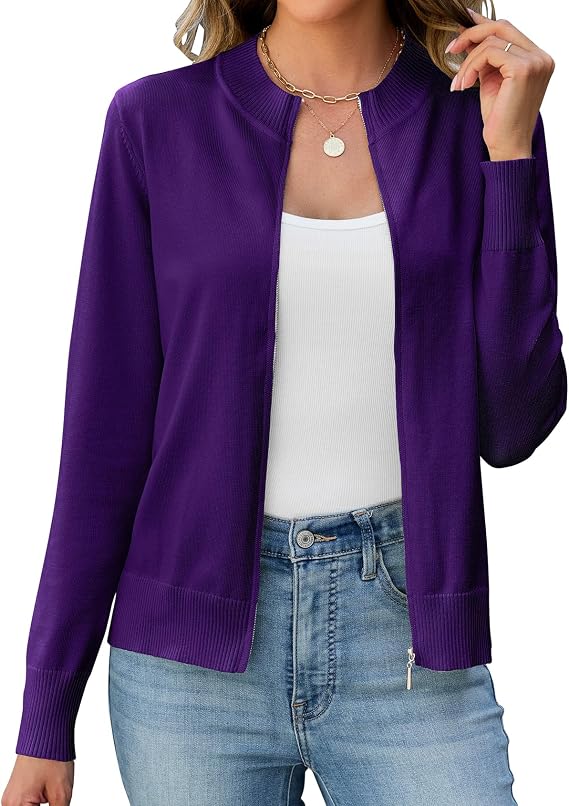 Halife Womens Zip Up Cardigan Sweaters Long Sleeve Lightweight Casual Zipper Knitted Sweatshirts Jacket