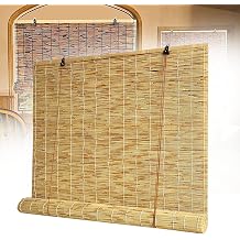 Roller Shades, Outdoor Reed Roller Blinds, Retro Roll Up, Vintage Reed Blinds with Lift, Porch Blackout Roller Blinds, Reed Roller Blind Privacy Protection, Easy Installation-White line-51x40in(WxH