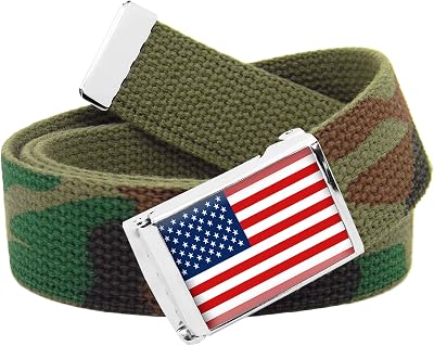 Build A Belt Mens American Flag 1.25 Wide Flip Top Buckle with Canvas Web Belt