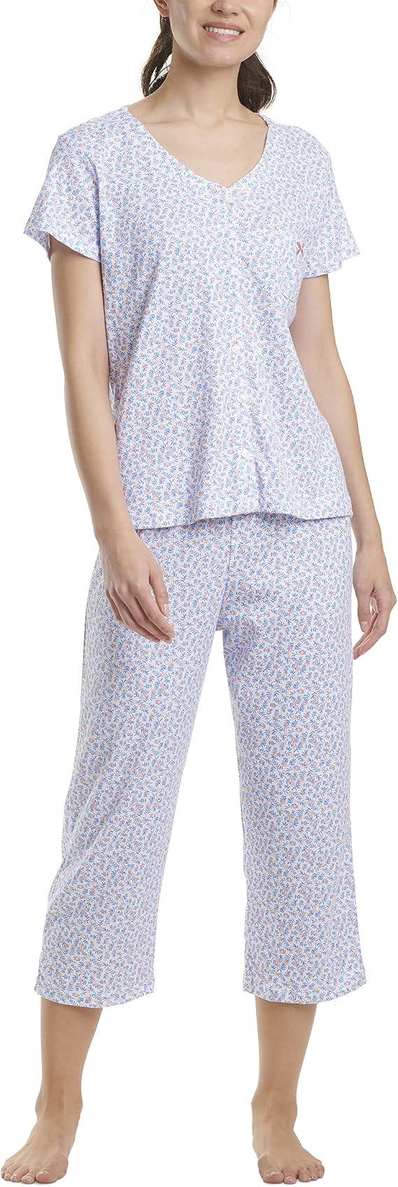 Karen Neuburger Women's Short Sleeve Cardigan Crop Pajama Set Pj