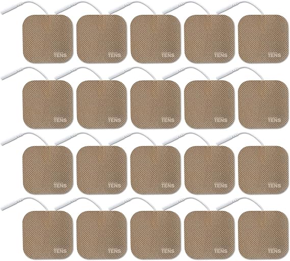 Discount TENS Brand - Premium Replacement Electrodes Compatible with TENS 7000 20 Pack (2"x2" Self-Adhesive Wired Pads), Durable Reusable TENS Unit Electrode Pads with 2mm Pin Connector