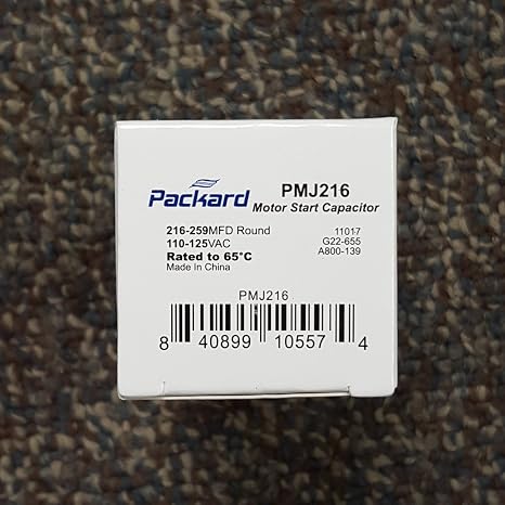 Packard PMJ216 Motor Start Capacitor. 216-259 MFD UF / 110-125 VAC