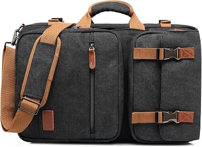 CoolBELL Convertible Briefcase Backpack Messenger Bag Shoulder bag Laptop Case Business Briefcase Travel Rucksack Multi-functional Handbag Fits 17.3 Inch Laptop 15.6 Inches, Canvas Black
