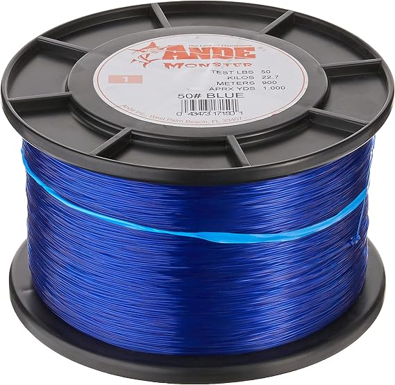 Ande MB-1 – 50 Monster monofilament, 454 g reel, 50-pound test, blue Finish