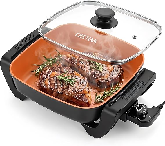OSTBA 12 x 12 Electric Skillet with Glass Lid, 5.2QT Nonstick Frying Pan