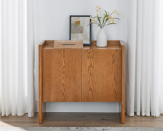 LKTART Mid Century Modern Sideboard Buffet Cabinet,Small Storage Cabinet with Outlet Holes for Living Room, Kitchen, Entryway, Hallway 34" Brown Ebony