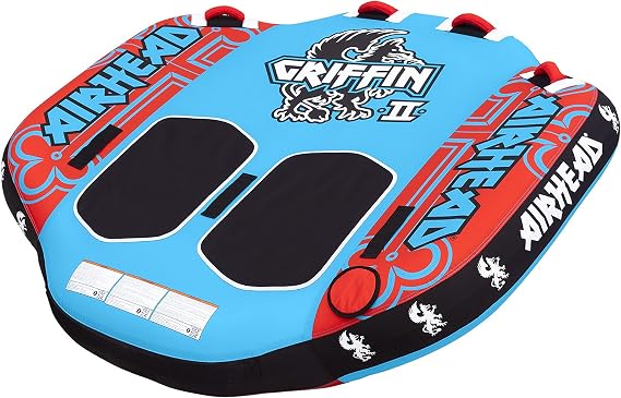 Airhead Griffin Towable Tube for Boating, 1-3 Rider Inflatable Boat Tube for Water Tubing, Winged Design for Agile Turning, Full Nylon Cover, EVA Pads, Kwik-Connect, Speed Safety Valve