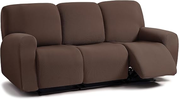 ULTICOR Jacquard 8-Pieces Recliner Sofa Covers Stretch Reclining Couch Covers for 3 Cushion Reclining Sofa Slipcovers Thick Soft Washable (Chocolate, 3 Seater Recliner Cover)