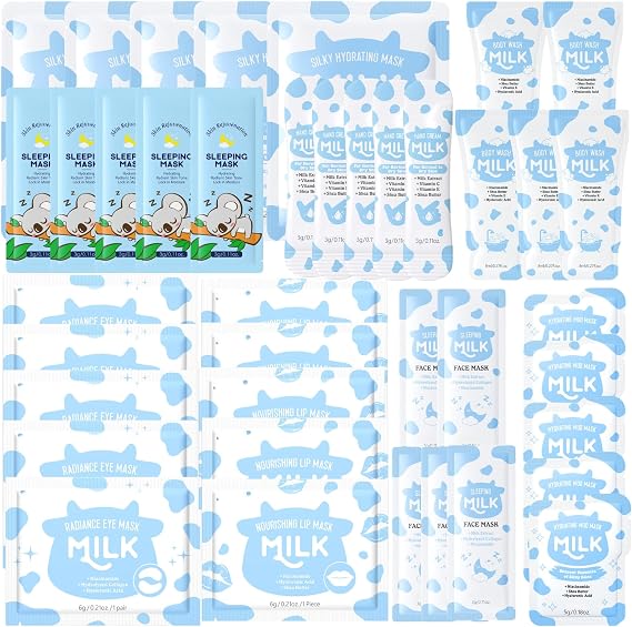 40PCS Milk Skincare Set - Pamper Gifts for Women,Girls Gifts Skincare Set | with Face Mask,Lip& Eye Masks,Serum,Face Cream, Hand Cream,Mud Mask & Exfoliating Scrub - Hydrating & Nourishing Gift Set