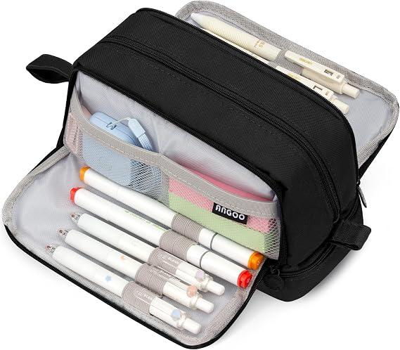 Large Capacity Pencil Case with Compartments - Black Pencil Pouch School Supplies for Boys & Teens - Extra Large Special Pen Bag with Zipper