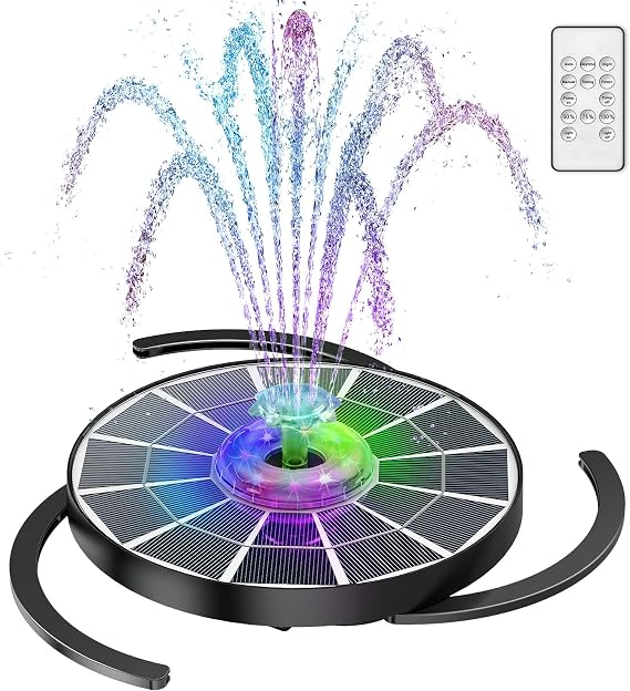 AISITIN 4W Solar Fountain with Lights Chargeable, Solar Water Pump Built-in 2200mAh Battery, 2025 Upgrade Glass Panel Solar Bird Bath Fountains for Garden, Bird Bath, Pool, Fish Tank and Aquarium