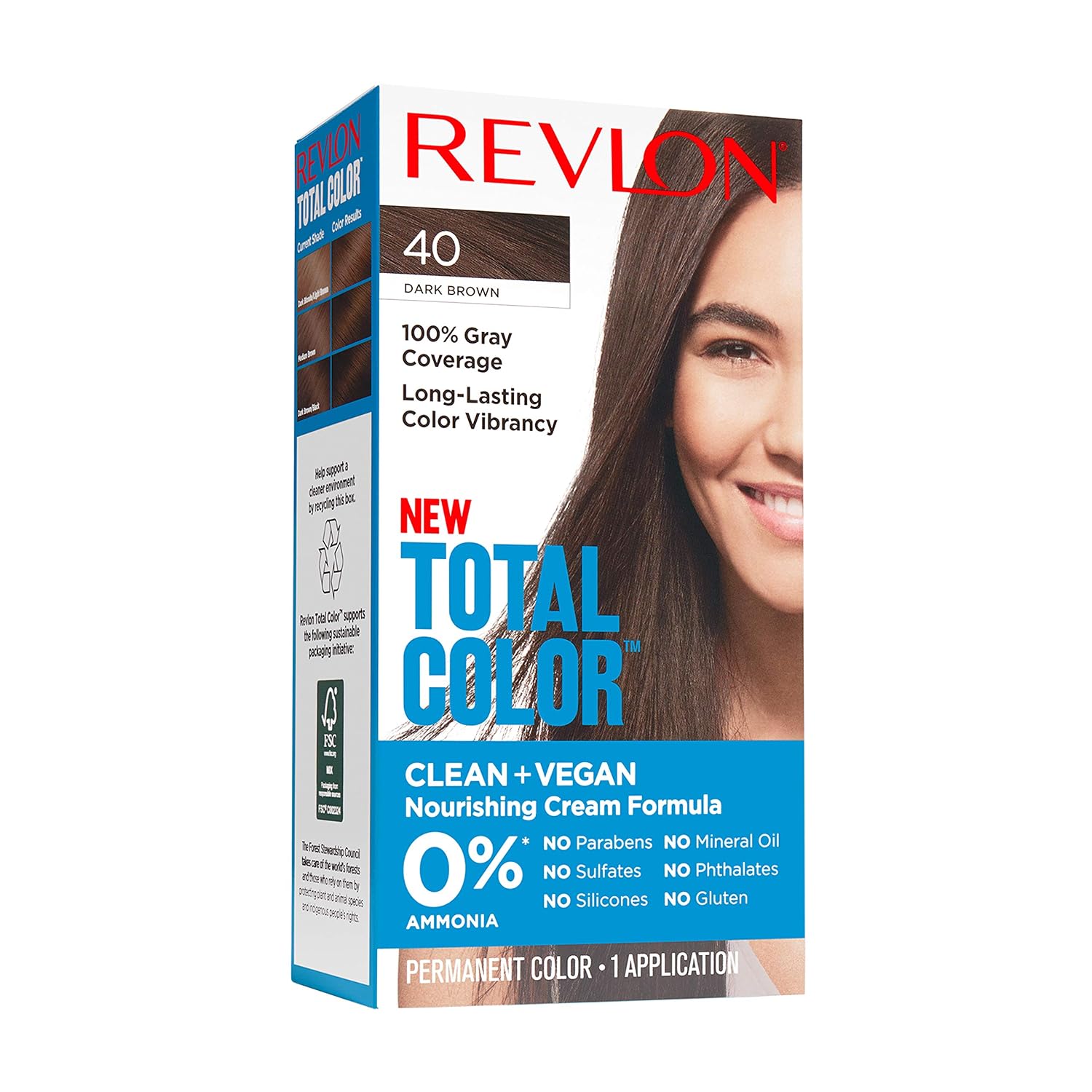 Revlon Total Color Permanent Hair Color, Clean and Vegan, 100% Gray Coverage Hair Dye, 53 Medium Golden Brown