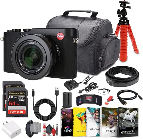 Leica D-Lux 8 Compact Digital Camera, 17MP 4/3" CMOS Sensor (19191) + 2 x 64GB Memory Card + Photography Software + Camera Bag + Flexible Tripod + Cleaning Kit + USB-C Cable + USB-C Adapter + More