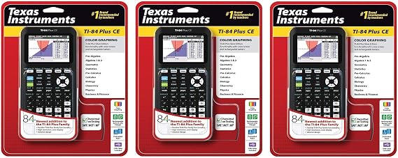 Texas Instruments TI-84 Plus CE Graphing Calculator, Black, Pack 3