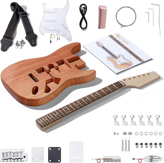 Leo Jaymz DIY ST Style Electric Guitar Kits with Mahogany Body and Maple Neck - Laurel Wood Fingerboard and All Components Included (ST)