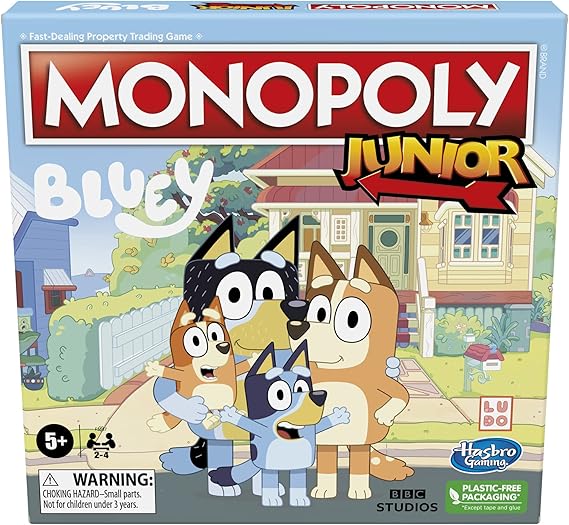 Hasbro Gaming Monopoly Junior Bluey Edition Board Game | Kids Play as Bluey, Bingo, Mum & Dad for Girls & Boys | Ages 5+