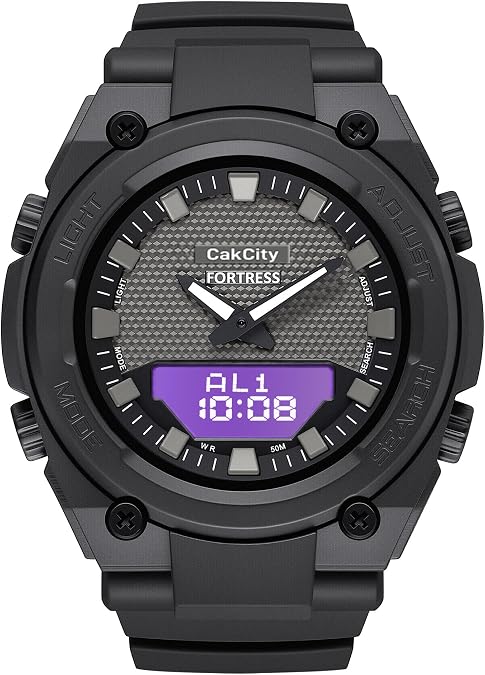 Sports Watch for Men, Tactical Military Waterproof Outdoor Mens Wristwatch | dual dial, shock resistant, 50M water resistance, stopwatch, multifunction, backlight, timer, 2 alarm,world time, black