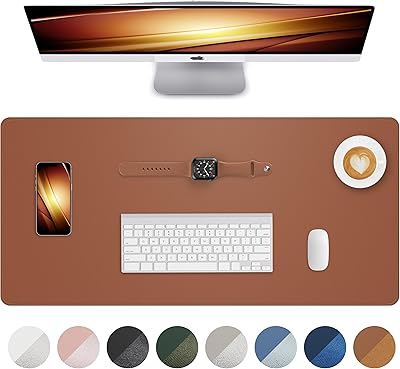 Non-Slip Desk Pad,Mouse Pad,Waterproof Leather Desk Table Protector,Non-Slip PU Leather Desk Blotter, Easy Clean Laptop Desk Writing Mat for Office WorkHomeDecorBrown, 24 x 13.7