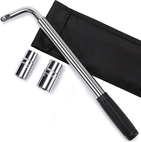 TONDA Telescoping Lug Wrench, Tire Iron, 1/2" Drive, 17/19 & 21/23mm | EXTENDABLE LEVERAGE: Adjusts from 13" to 19" for increased leverage when loosening tight lug nuts