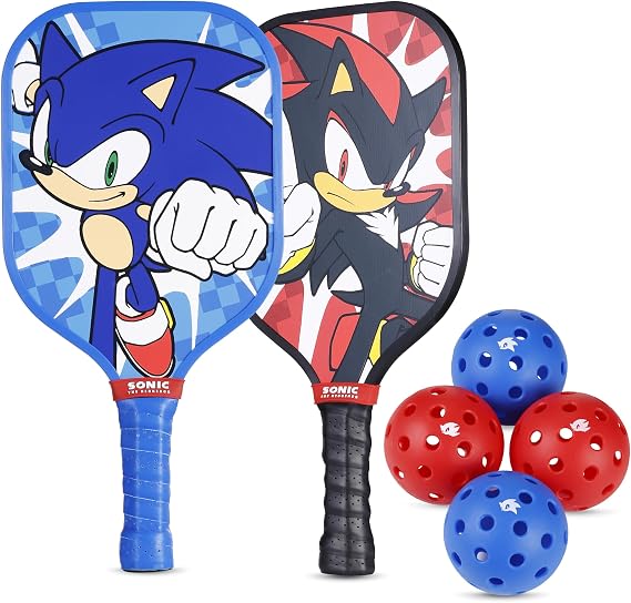 Sonic the Hedgehog - Pickleball Set 2-Player & Wooden Paddles | Durable Construction, Indoor & Outdoor Use, Beginner-Friendly, Kids & Youth, Includes Balls