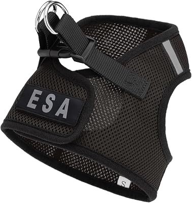Dogline Boston Step in Mesh Dog Harness with ESA Patch No Choke Pet Vest Soft Gentle Padded Chest Halter for Puppies Small Medium and Large Dogs 18 to 21 inches Girth Black