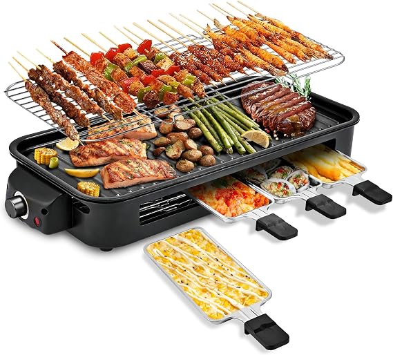 Pukomc Electric Indoor Grill,2 in 1 Indoor Grills for Kitchen | Grill Net & Non-Stick Cooking Removable Plate,Temperature Control,Dishwasher Safe,1800W Large Smokeless