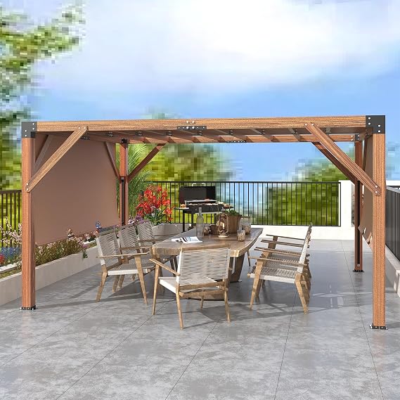 12'X 14'Cedar Wood Pergola Kit with Retractable, All-Season Durability, High-Wind Rating, Durable,Wood Patio Pergola for Outdoor Patio, Deck, Garden, and Entertaining