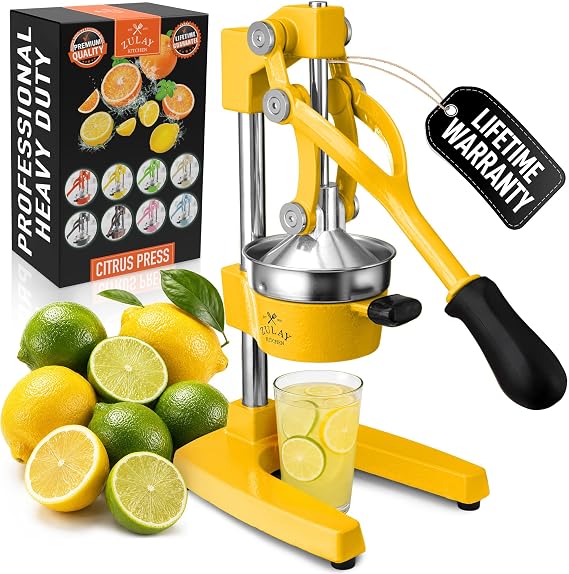 Zulay Kitchen Cast Iron Juicer - Manual Citrus Press and Lemon Squeezer - Premium Quality Heavy Duty Manual Juicer for Orange Juice and Lime Squeezer, Yellow
