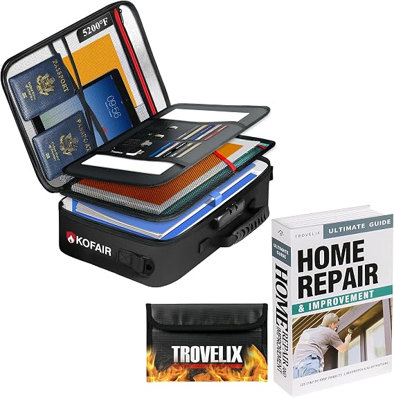 KOFAIR Document Bag with Multi-layer Compartments and Book Safe (HR) with Combination Lock