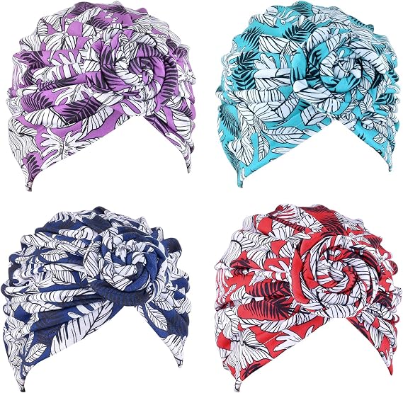 Women Turban Hats for Girls Headband Twist Knot Pre-Tied Cotton India Bonnet Beanie Cap Head Wrap