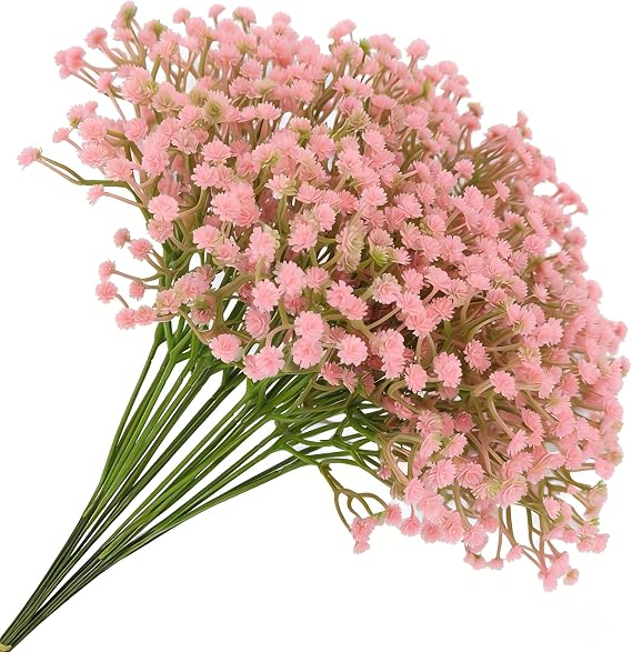 20 Pack Hot Pink Artificial Gypsophila Flowers - Real Touch Fake Baby Breath with Bendable Stems, 12 Faux Flowers for Home Decor, Wedding, Party Centerpieces，Hot Pink