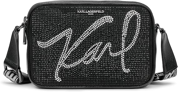 KARL LAGERFELD Women's Maybelle Studded Logo Crossbody, Black/Silver Multi, One Size