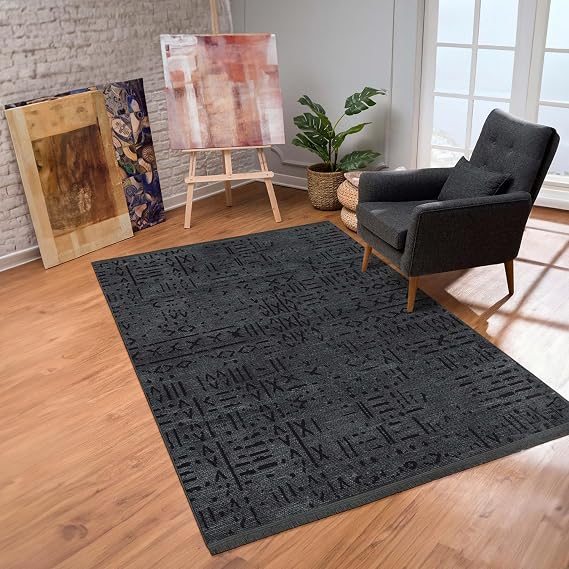 Aden Kaymaz Taban Halı, Aden Sierra 2, Makinada Yıkanabilir Şönil Dokuma Halı (Antrasit - 80 x 150 cm)