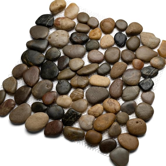 CNK Tile Polished Cobblestone Pebble Tile - 12" x 12" Inch Hand-Selected Natural Stone for Bathroom Kitchen Backsplash Floors Patios and Outdoor Spaces - Eco-Friendly Durable Seamless Fit - Pack of 1