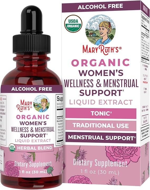 MARYRUTH'S Organic Women's Wellness & Menstrual Support Liquid Drops, 1 oz | Includes Raspberry Leaf, Licorice Root, Dong Quai, Chaste Tree Berry, Stinging Nettle, USDA Organic, Vegan, CLP Certified