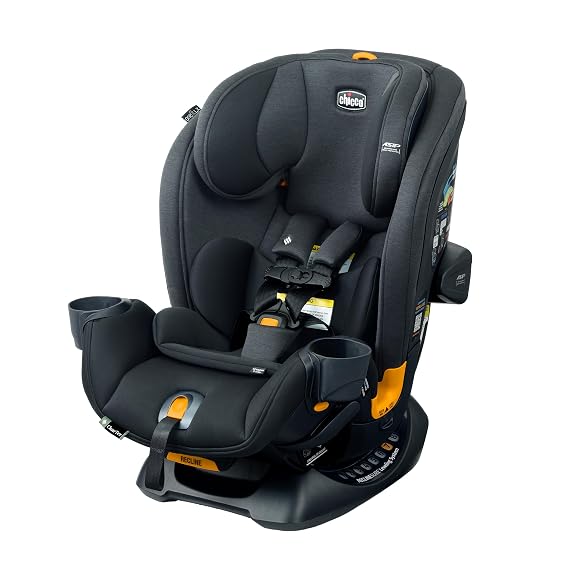 Chicco OneFit LX ClearTex All-in-One Booster Car Seat, LeverLock | Ebony/Black, convertible car seat, rear-facing 5-40 lbs, toddler car seat 26.5-65 lbs, booster 40-100 lbs, GREENGUARD Gold