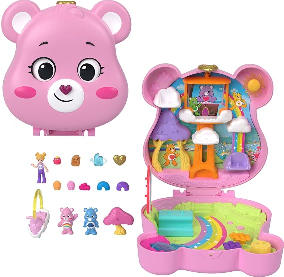 POLLY POCKET™ Care Bears Micro Gaming Set Polly Pocket and Care Bears dolls and play set, toy car and themed accessories, mini travel toy JCC14