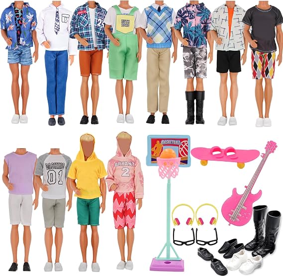EuTengHao 44Pcs Doll Clothes and Accessories for 12 Inch Boy Dolls Include 27 Different Shirt Jeans Wear Trousers Pants for 12'' Boy Doll Basketball Stands Skateboard Sprots Style Accessories