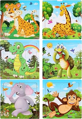 NASHRIO Wooden Puzzles for Toddlers 3-5 Years OldSet of 6, 9 Pieces Preschool Educational and Learning Animal Jigsaw Puzzle Toy Gift Set for Boys and Girls