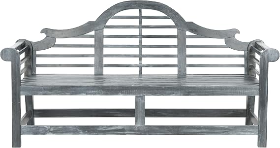 SAFAVIEH Outdoor - Khara Garden Bench - Ash Grey - Solid Wood - Lutyens-Inspired Slatted Design - Ideal for Patio, Deck, Porch, Garden, 17.7" Seat Height (PAT6705A)