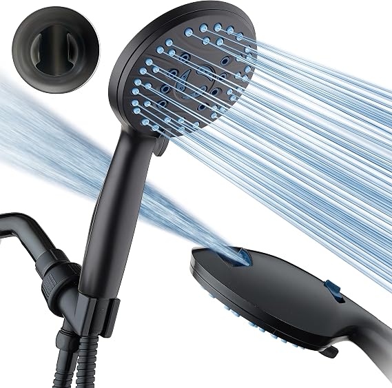 AquaCare As-Seen-On-TV High Pressure 8-setting Handheld Shower Head - Built-in Power Wash to Clean Tub, Tile & Pets, Overhead & Wall Brackets, Pure-Clean Nozzles, Extra-long 6 ft. Stainless Steel Hose