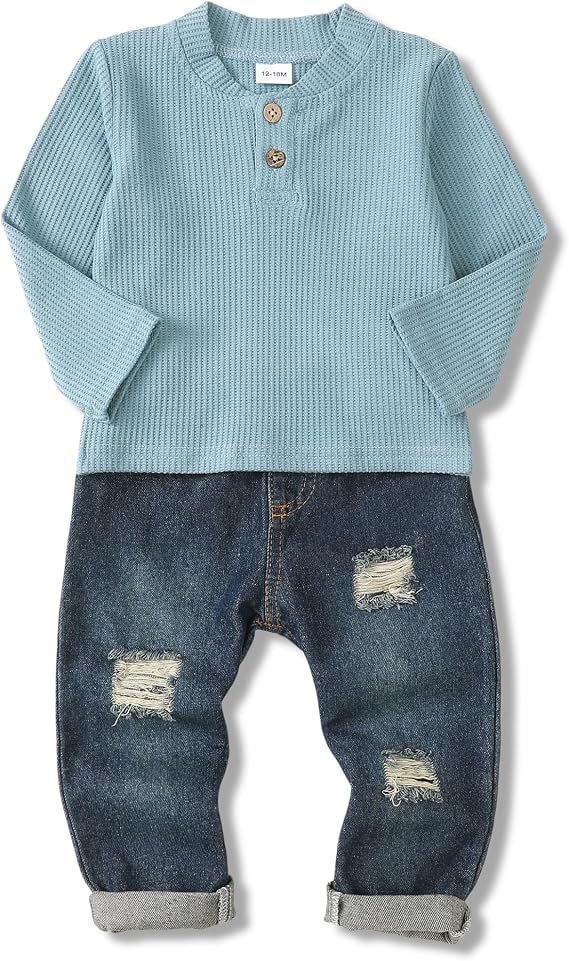 SODLON Toddler Baby Boy Clothes Sweatshirt Jeans Fall Winter Outfits 12M-5T